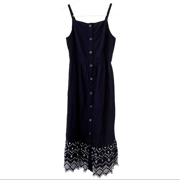 Old Navy Dresses & Skirts - Old Navy Button Front Eyelet Trim Sun Dress Spaghetti Straps Black Small